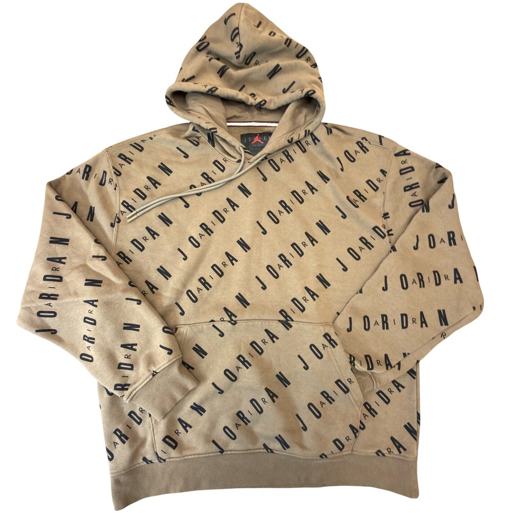 Jordan Brand Mens Tan All Over Print Logo Pullover Hoodie Sweatshirt Large